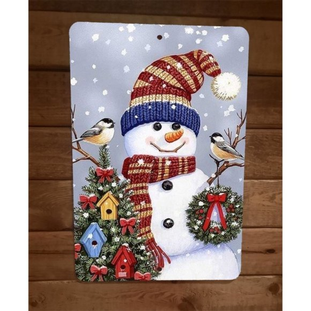 Merry Xmas Christmas Snowman with Birds 8x12 Metal‎ Wall Sign Poster #1